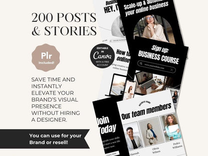 200 Matching Instagram Story & Post Templates, Canva PLR Bundle, Editable Social Media Kit for Coaches, Businesses, Reels