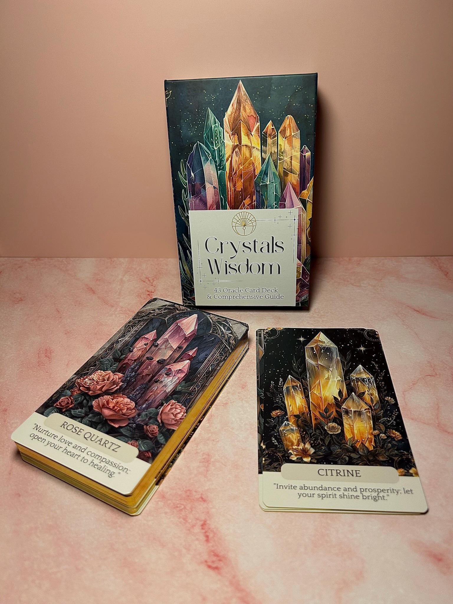 43 Crystal Oracle Deck with Guidebook , Healing Crystal Cards for Intuition, Manifestation, Energy Work, Spiritual Gift for Witches
