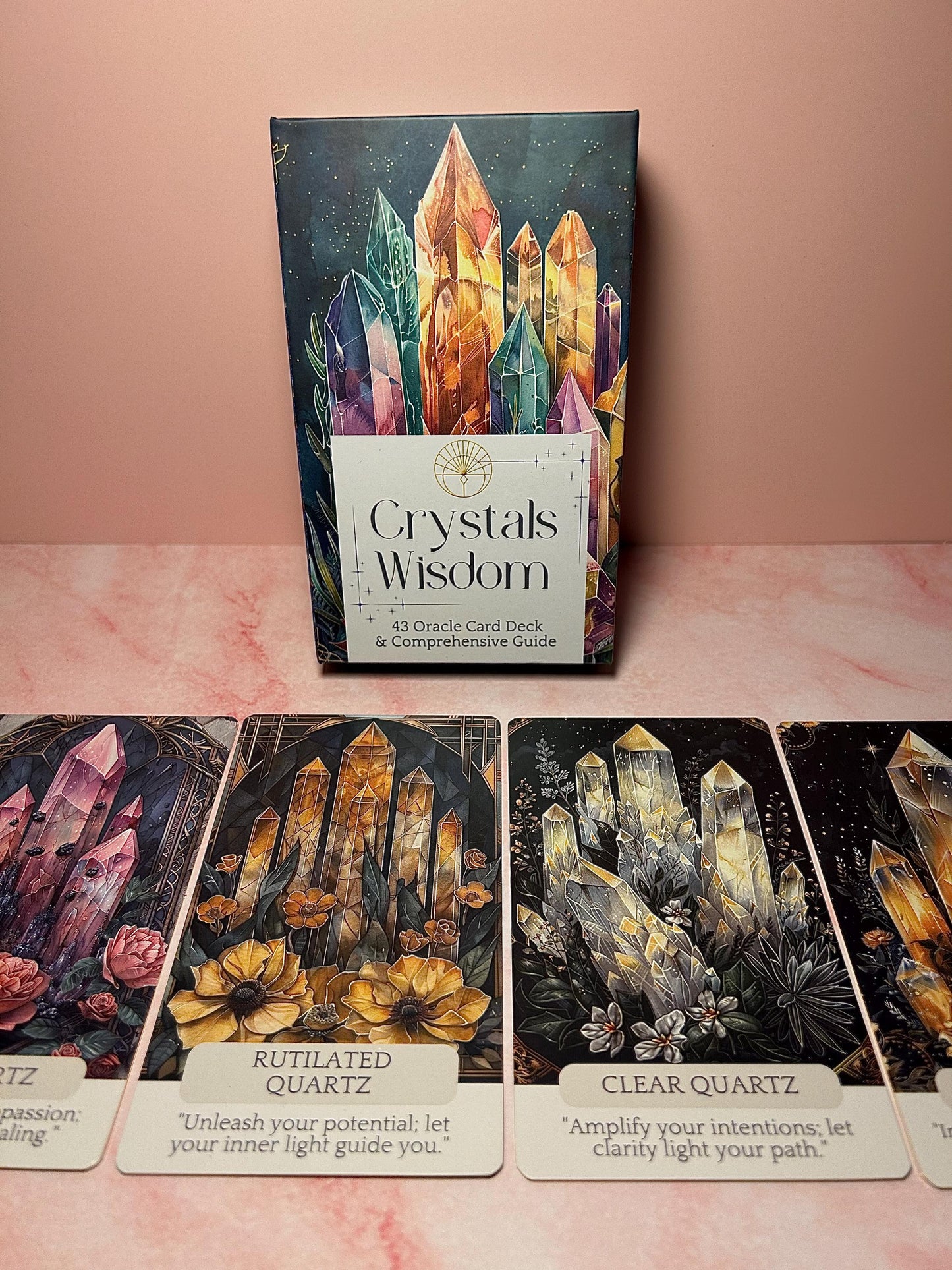 43 Crystal Oracle Deck with Guidebook , Healing Crystal Cards for Intuition, Manifestation, Energy Work, Spiritual Gift for Witches