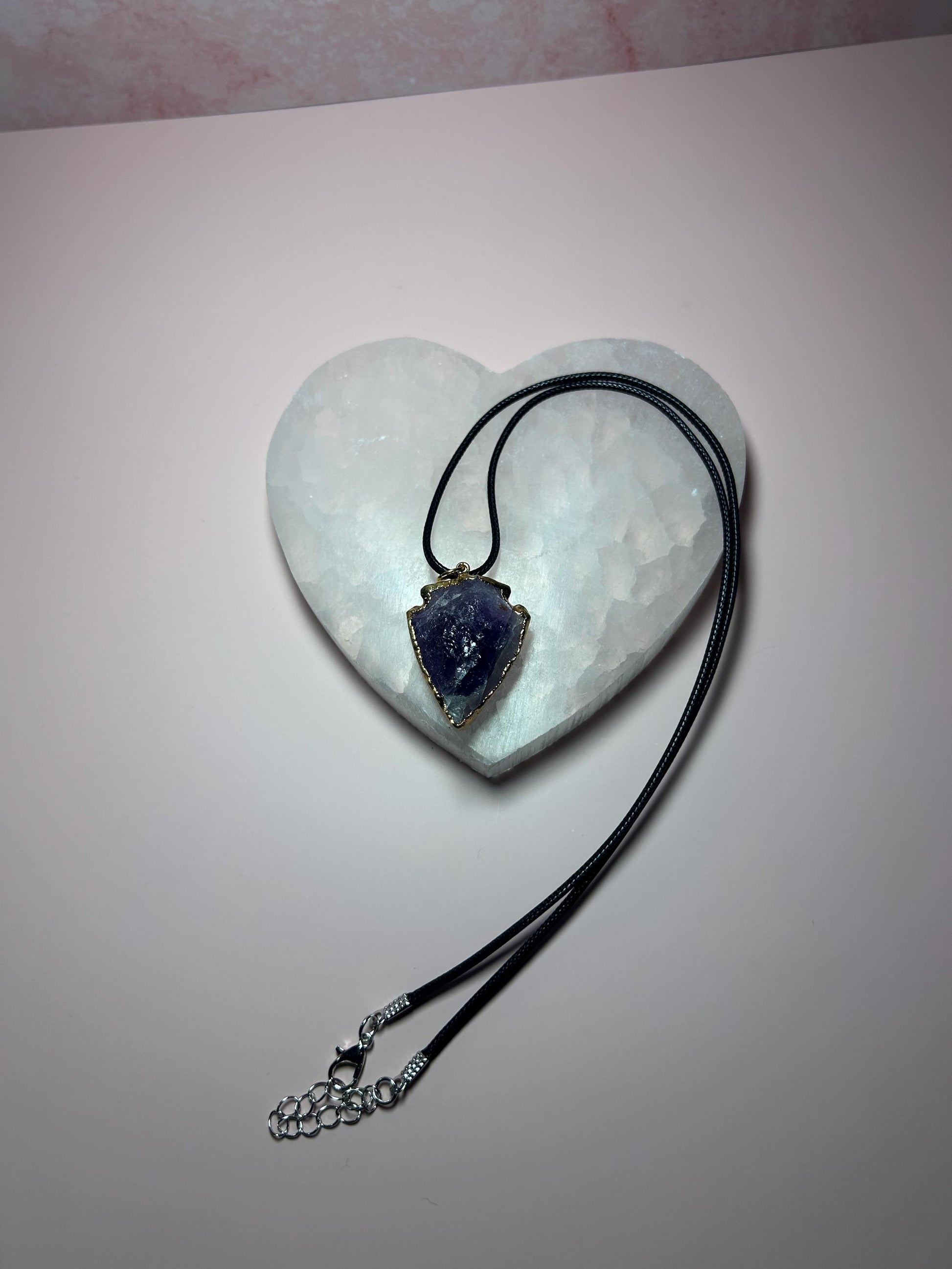 Gold Edge Amethyst Arrowhead Pendant, Raw Crystal Protection Necklace for Intuition, Calm & Healing, Spiritual Jewelry Gift