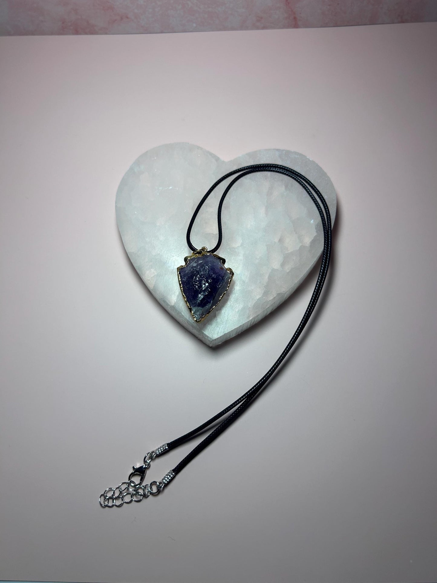 Gold Edge Amethyst Arrowhead Pendant, Raw Crystal Protection Necklace for Intuition, Calm & Healing, Spiritual Jewelry Gift