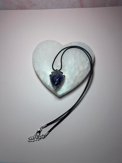 Gold Edge Amethyst Arrowhead Pendant, Raw Crystal Protection Necklace for Intuition, Calm & Healing, Spiritual Jewelry Gift