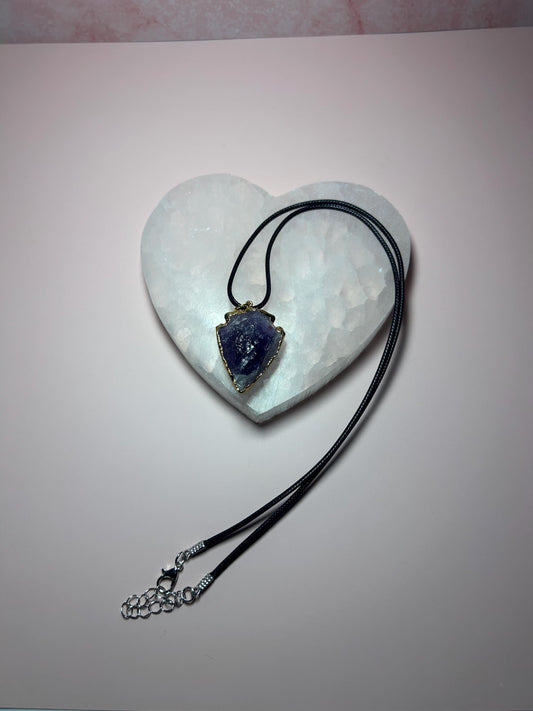 Gold Edge Amethyst Arrowhead Pendant, Raw Crystal Protection Necklace for Intuition, Calm & Healing, Spiritual Jewelry Gift