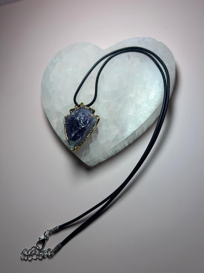 Gold Edge Amethyst Arrowhead Pendant, Raw Crystal Protection Necklace for Intuition, Calm & Healing, Spiritual Jewelry Gift