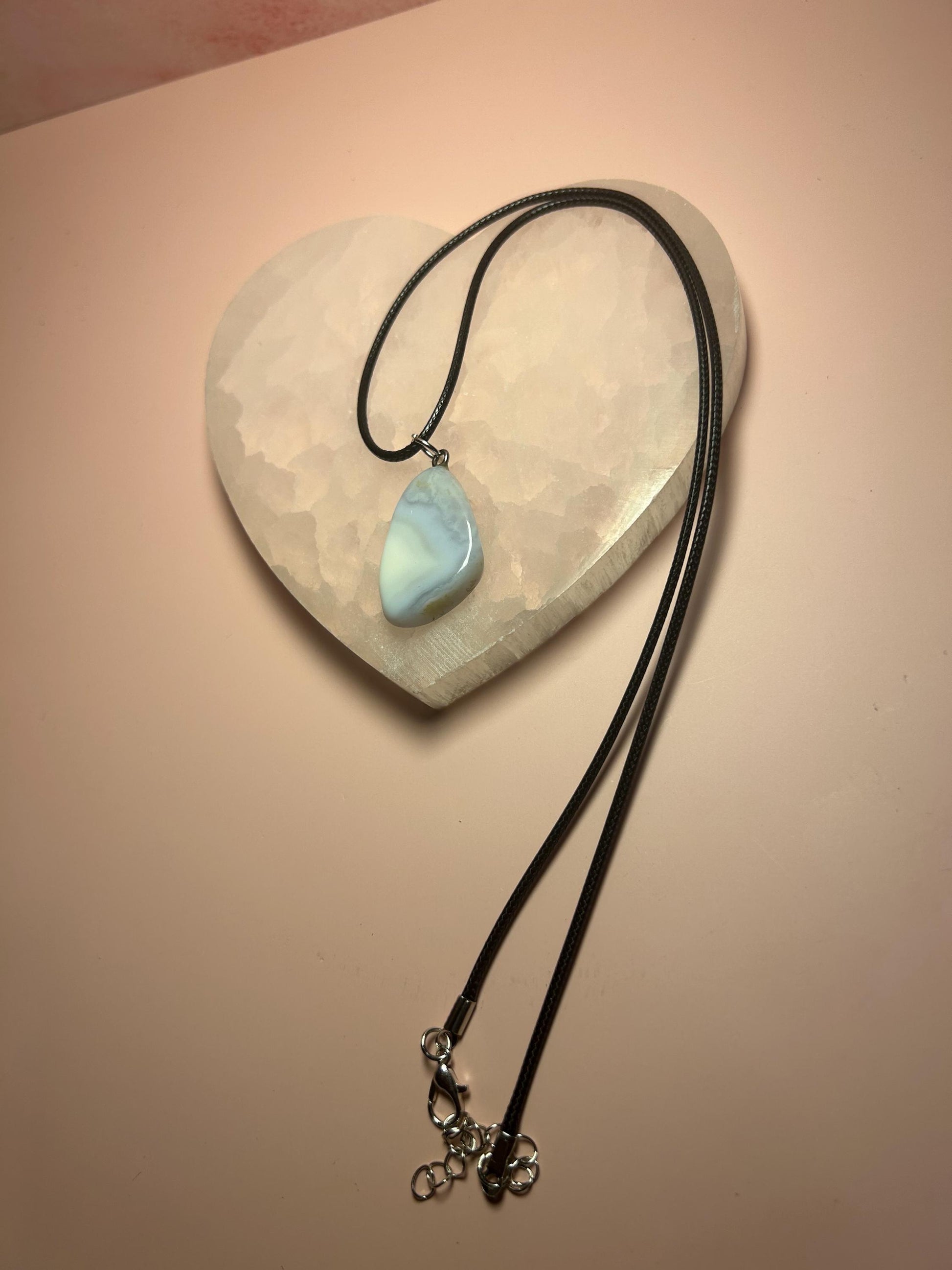 Blue Lace Agate Pendant Necklace, Calming Crystal Jewelry for Anxiety Relief & Throat Chakra Healing, Gift