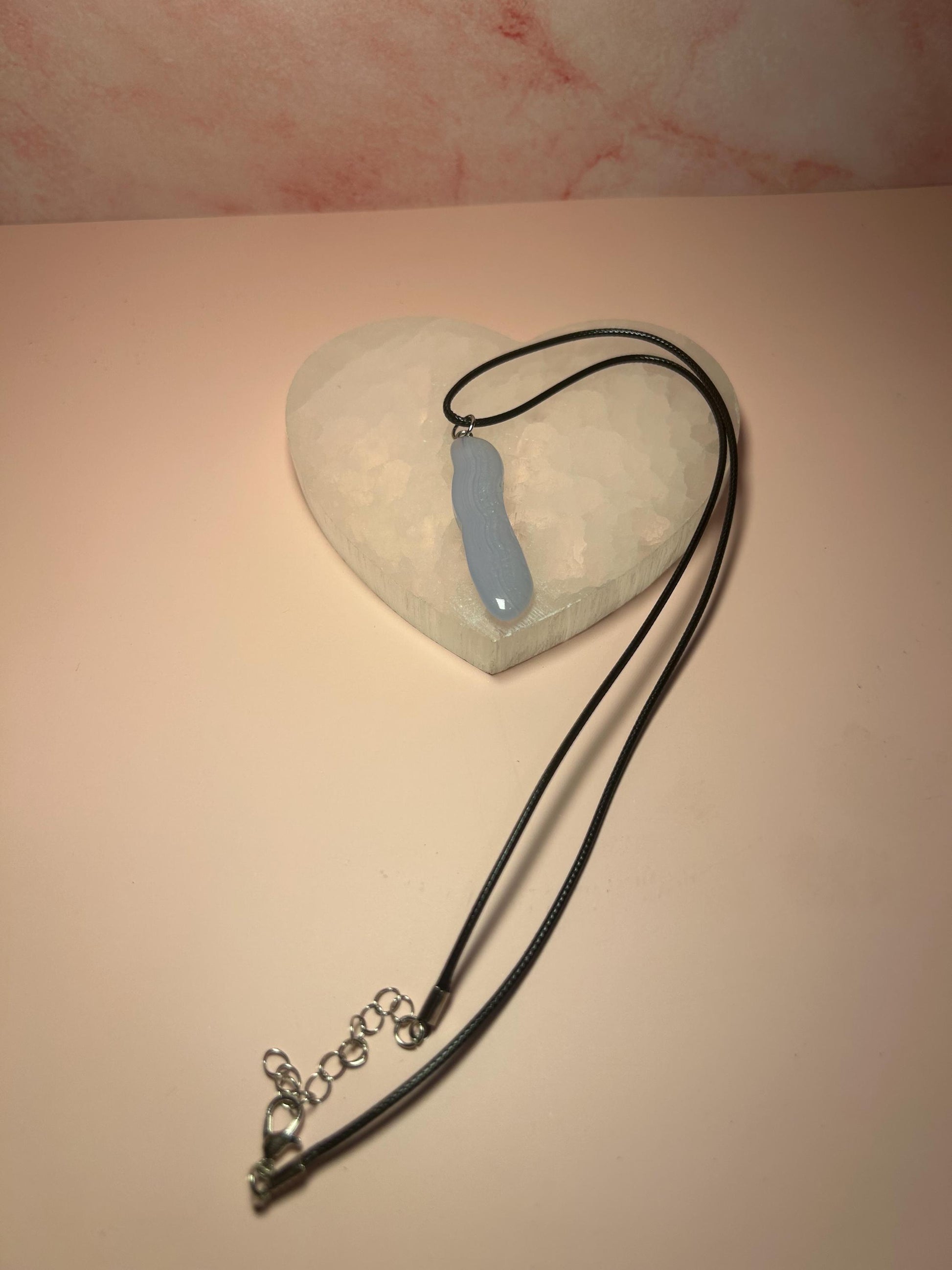 Blue Lace Agate Pendant Necklace, Calming Crystal Jewelry for Anxiety Relief & Throat Chakra Healing, Gift
