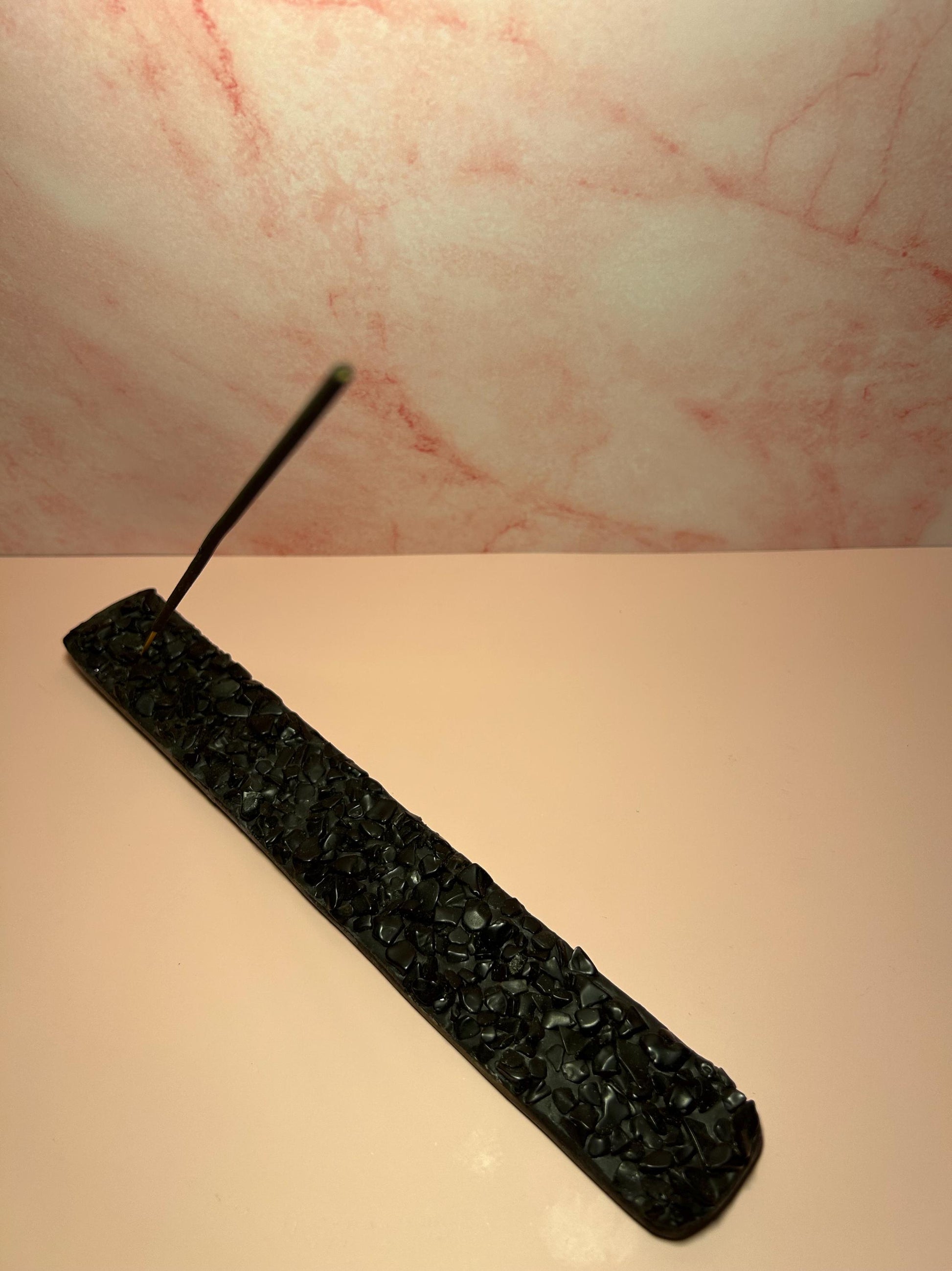 Black Obsidian Crystal Incense Burner, Protection Incense Holder for Sticks or Cones, Spiritual Cleansing Tool & Altar Decor Gift