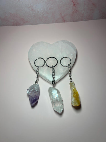 Crystal Point Keychain – Clear Quartz, Amethyst, or Citrine Key Ring – Healing Crystal Keychain for Protection, Clarity & Abundance