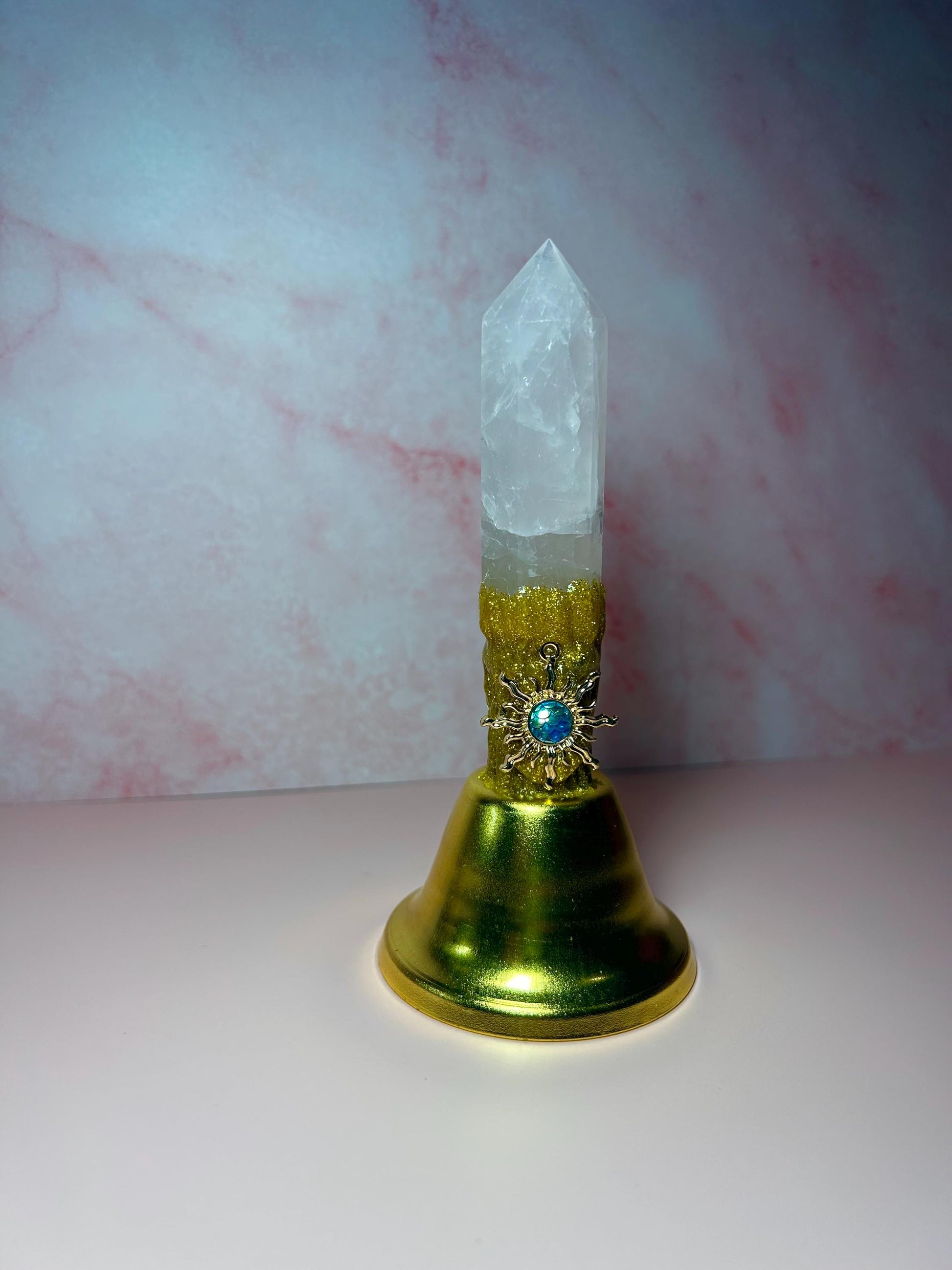 Rose Quartz Crystal Point Bell – Altar Bell for Love & Healing Energy – Spiritual Altar Supply – Crystal Bell for Rituals, Witchy Decor