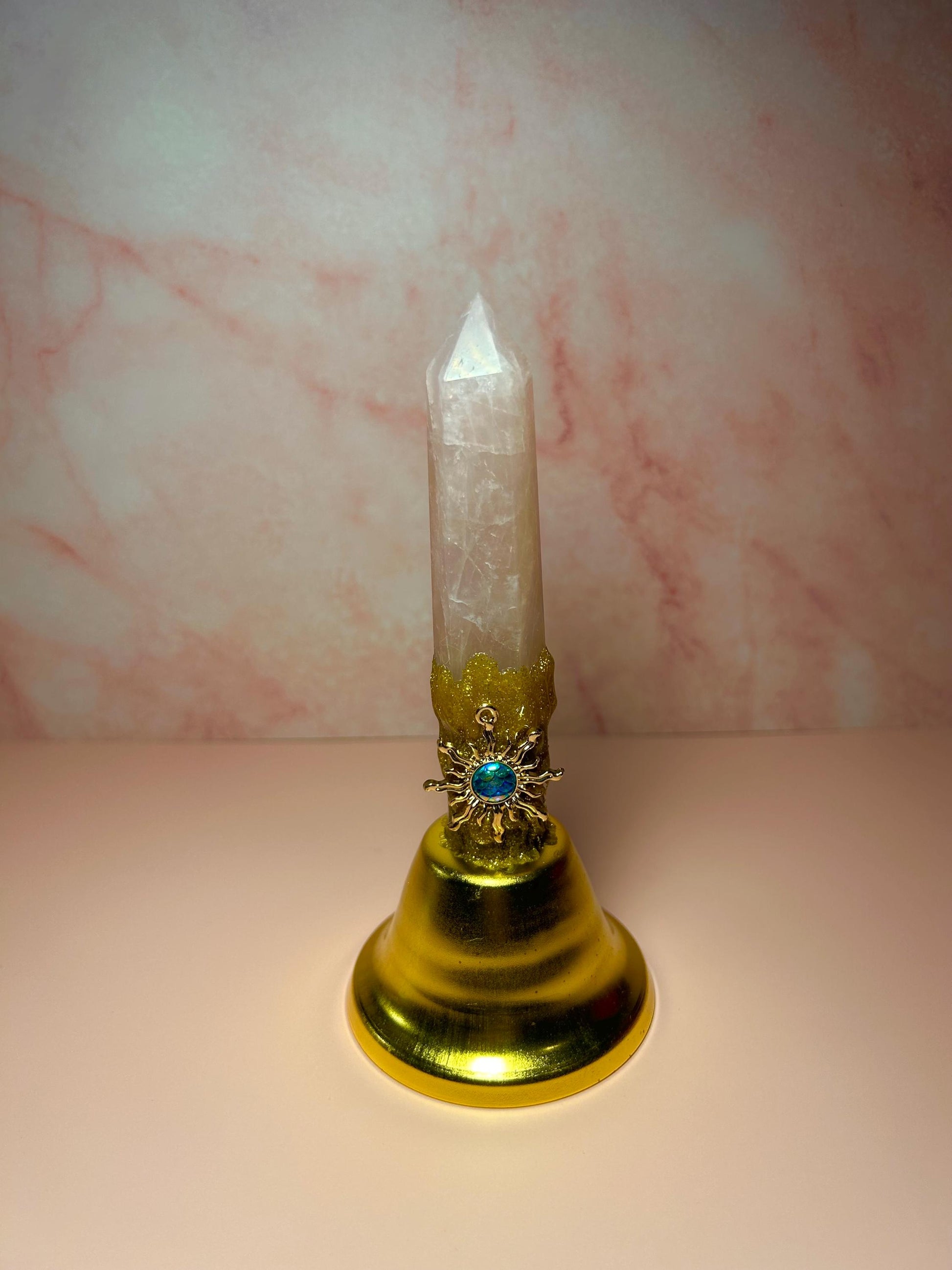 Rose Quartz Crystal Point Bell – Altar Bell for Love & Healing Energy – Spiritual Altar Supply – Crystal Bell for Rituals, Witchy Decor