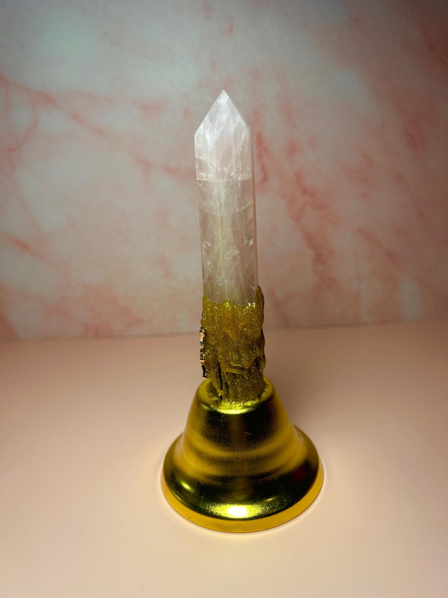 Rose Quartz Crystal Point Bell – Altar Bell for Love & Healing Energy – Spiritual Altar Supply – Crystal Bell for Rituals, Witchy Decor