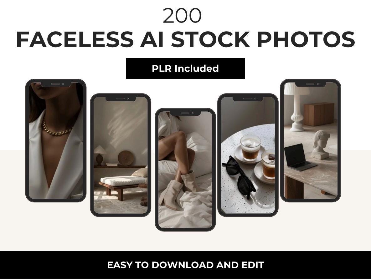 200 AI Aesthetic Stock Images Bundle, PLR Rights, Dark, Soft, & Neutral Aesthetic, Digital Product for Reels, Posts, Blogs