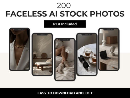 200 AI Aesthetic Stock Images Bundle, PLR Rights, Dark, Soft, & Neutral Aesthetic, Digital Product for Reels, Posts, Blogs