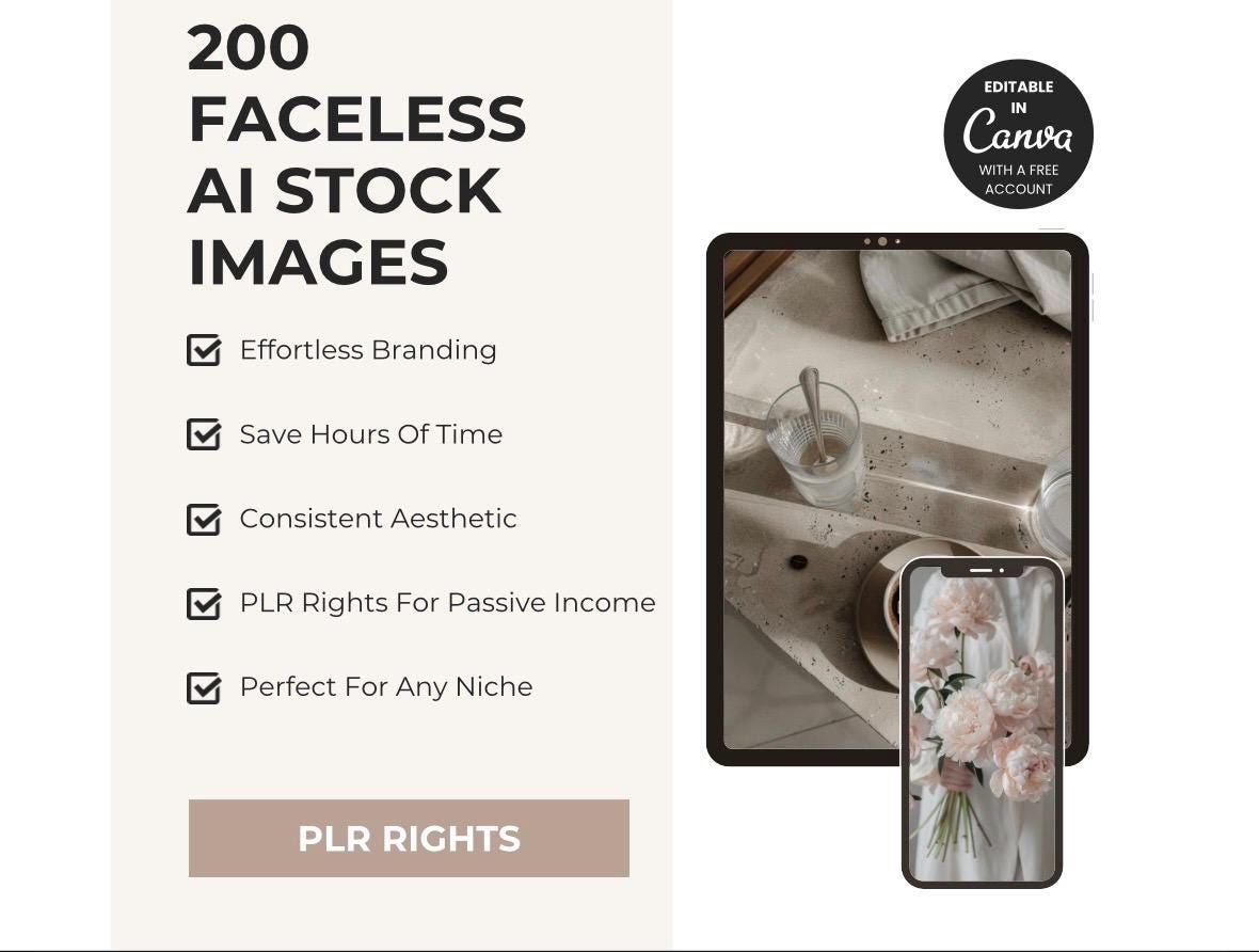 200 AI Aesthetic Stock Images Bundle, PLR Rights, Dark, Soft, & Neutral Aesthetic, Digital Product for Reels, Posts, Blogs