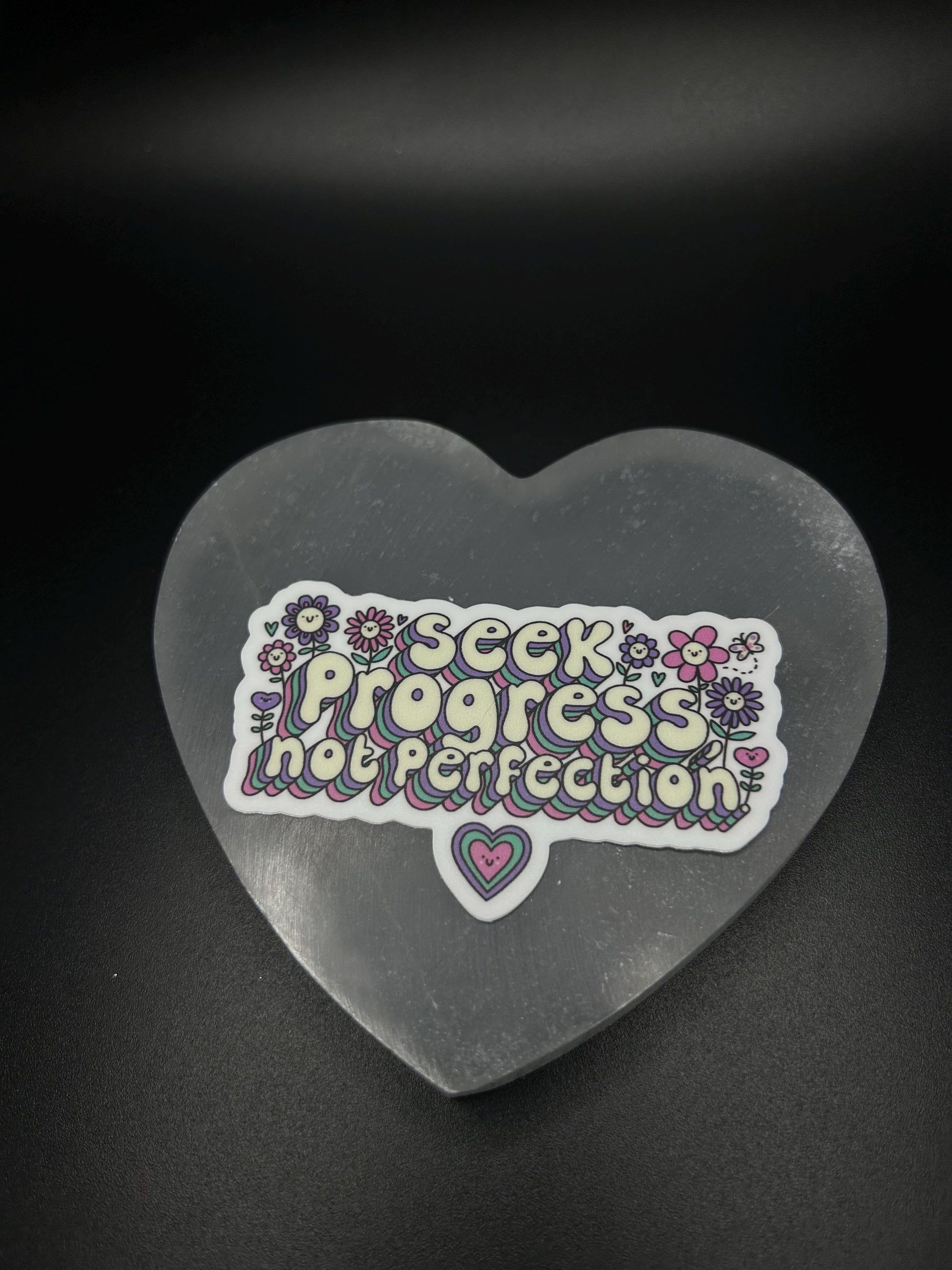 Seek Progress Not Perfection Sticker, Motivational Mental Health Vinyl Sticker for Journal, Laptop, Water Bottle, Self Love Decal