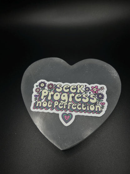 Seek Progress Not Perfection Sticker, Motivational Mental Health Vinyl Sticker for Journal, Laptop, Water Bottle, Self Love Decal