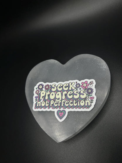 Seek Progress Not Perfection Sticker, Motivational Mental Health Vinyl Sticker for Journal, Laptop, Water Bottle, Self Love Decal