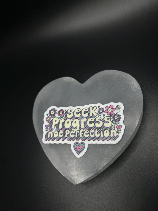 Seek Progress Not Perfection Sticker, Motivational Mental Health Vinyl Sticker for Journal, Laptop, Water Bottle, Self Love Decal