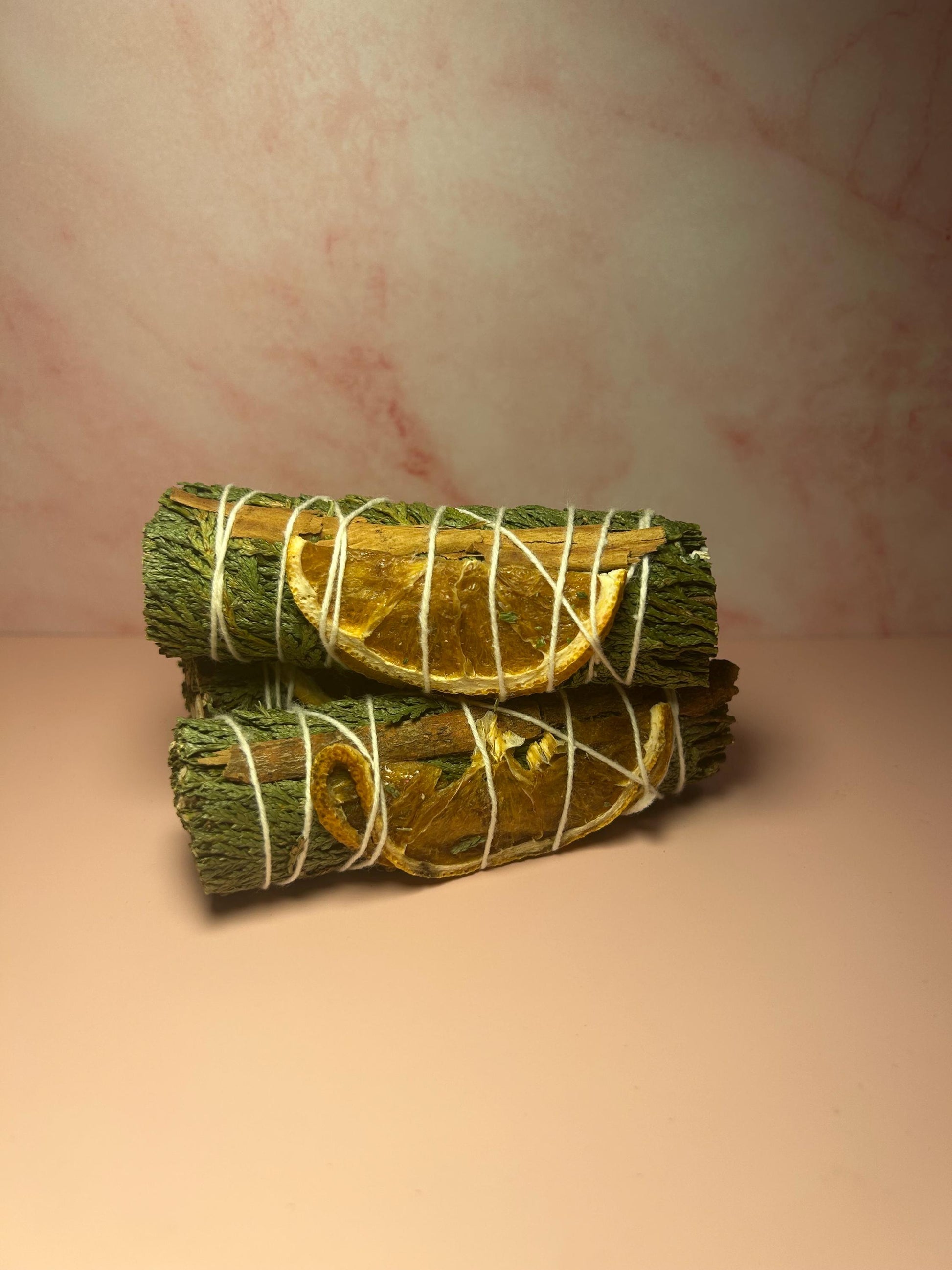 Cedar Smudge Stick with Orange & Cinnamon, Protection Cleansing Wand for Home, Spiritual Rituals, Energy Clearing, Witchcraft Tool