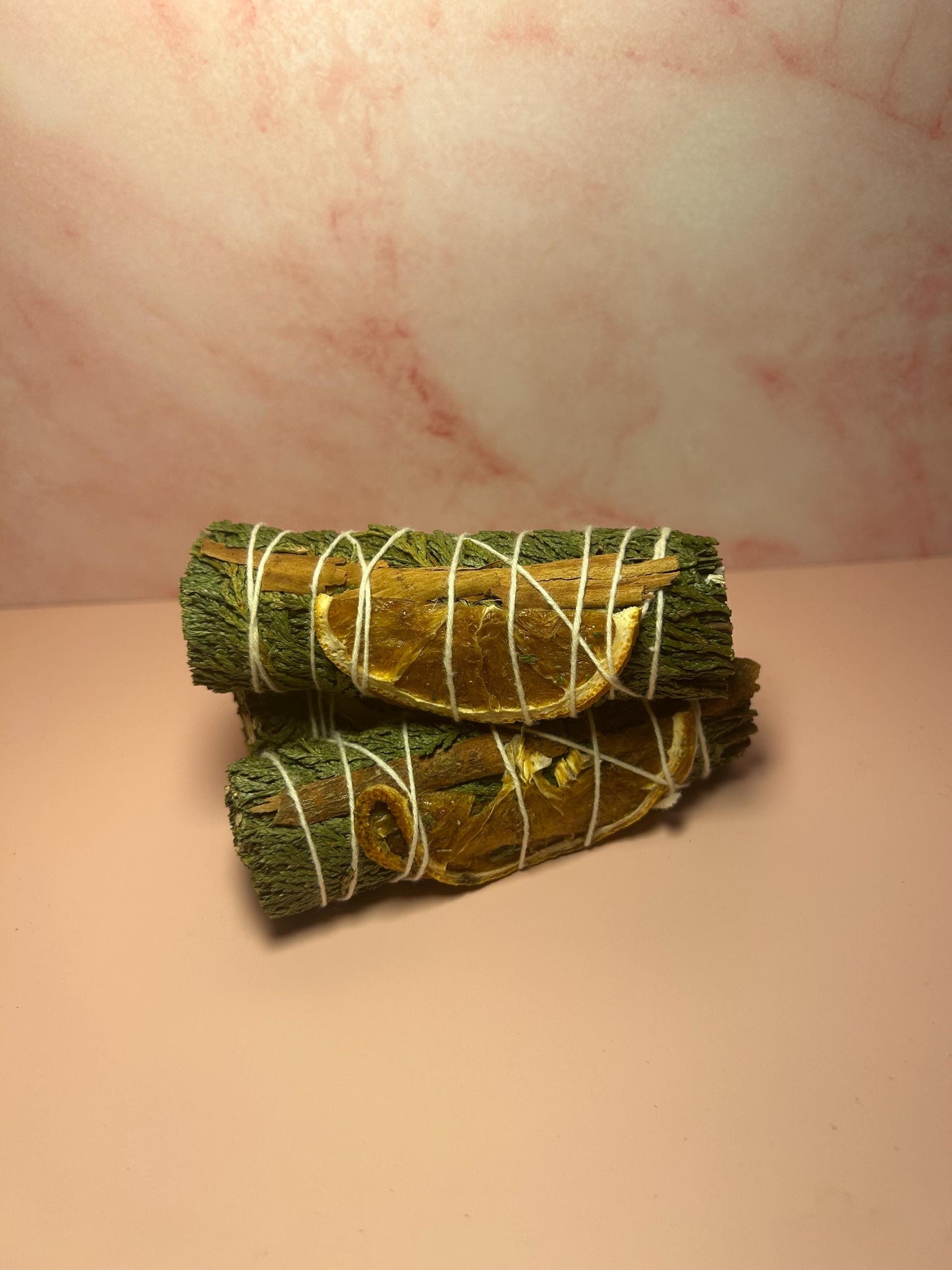 Cedar Smudge Stick with Orange & Cinnamon, Protection Cleansing Wand for Home, Spiritual Rituals, Energy Clearing, Witchcraft Tool