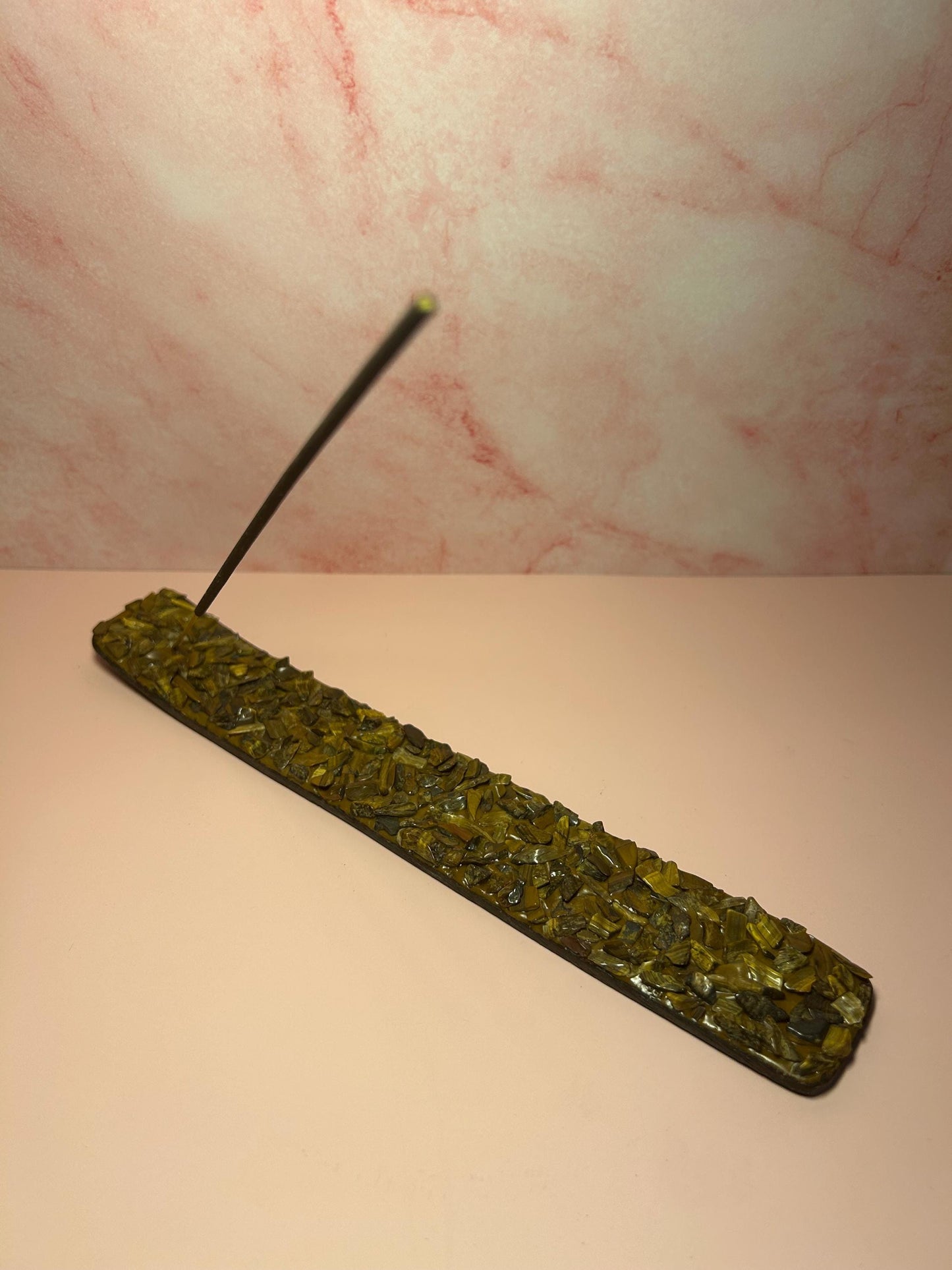 Tiger’s Eye Crystal Wooden Incense Burner, Spiritual Protection Smudge, Boho Altar Decor, Crystal Holder, Witchy Gift for Her