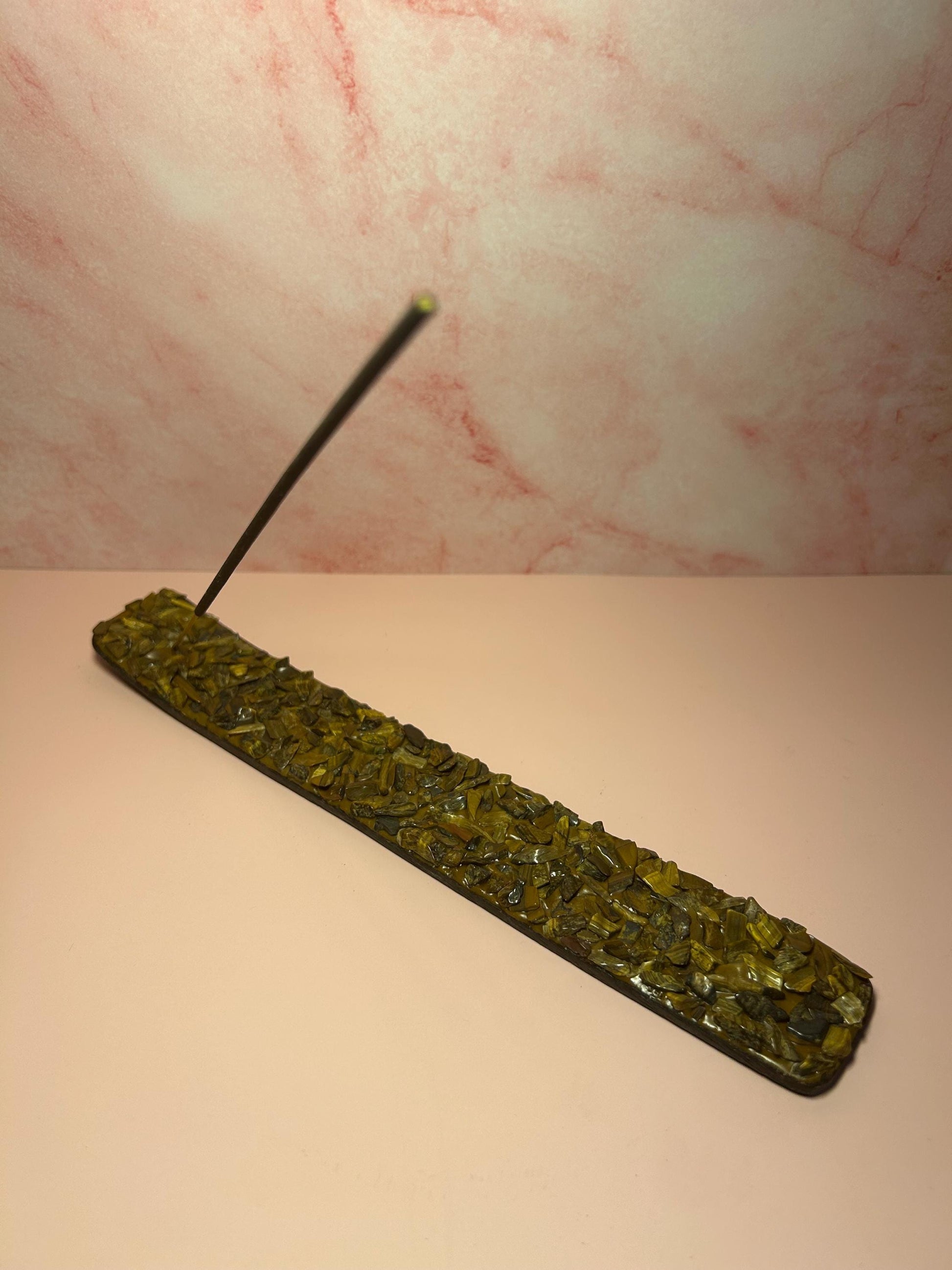 Tiger’s Eye Crystal Wooden Incense Burner, Spiritual Protection Smudge, Boho Altar Decor, Crystal Holder, Witchy Gift for Her