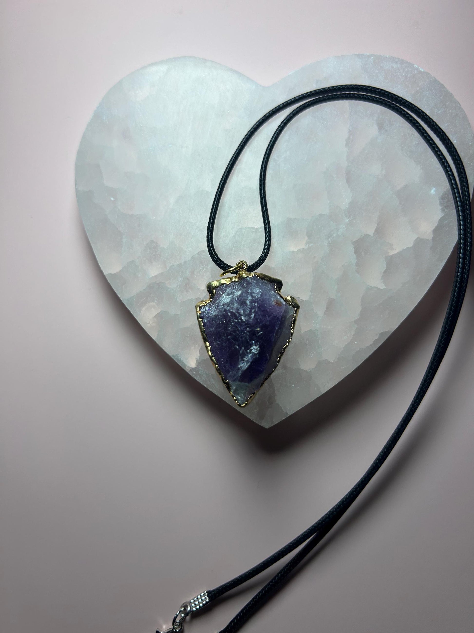 Gold Edge Amethyst Arrowhead Pendant, Raw Crystal Protection Necklace for Intuition, Calm & Healing, Spiritual Jewelry Gift