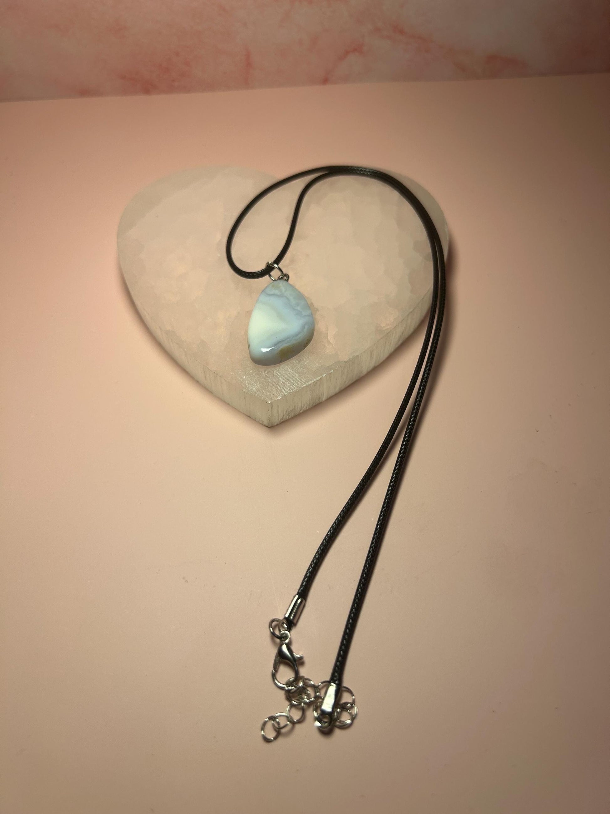 Blue Lace Agate Pendant Necklace, Calming Crystal Jewelry for Anxiety Relief & Throat Chakra Healing, Gift
