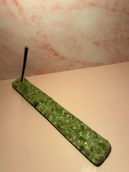 Green Aventurine Crystal Incense Burner, Healing Crystal Incense Holder for Sticks or Cones, Manifestation Altar Decor & Gift for Her