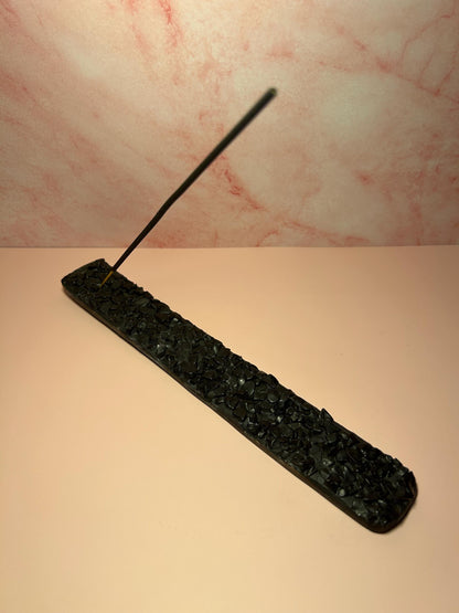 Black Obsidian Crystal Incense Burner, Protection Incense Holder for Sticks or Cones, Spiritual Cleansing Tool & Altar Decor Gift