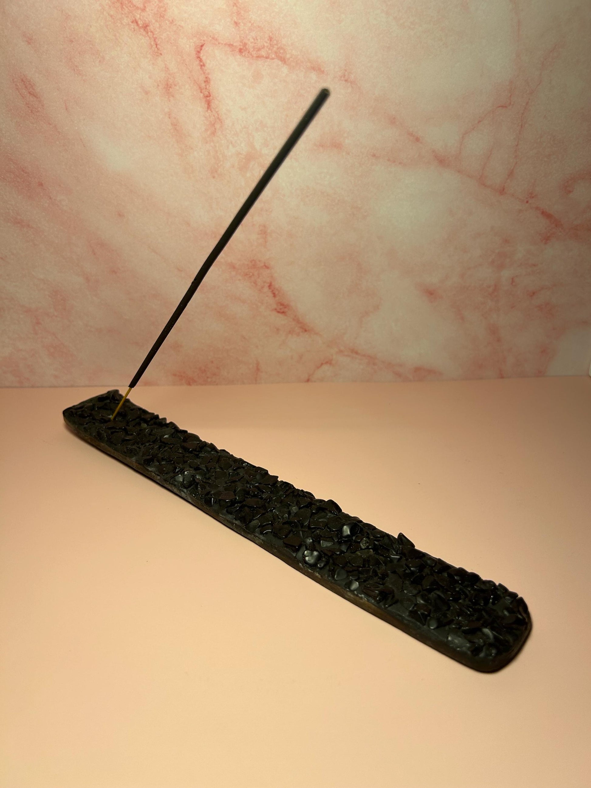Black Obsidian Crystal Incense Burner, Protection Incense Holder for Sticks or Cones, Spiritual Cleansing Tool & Altar Decor Gift