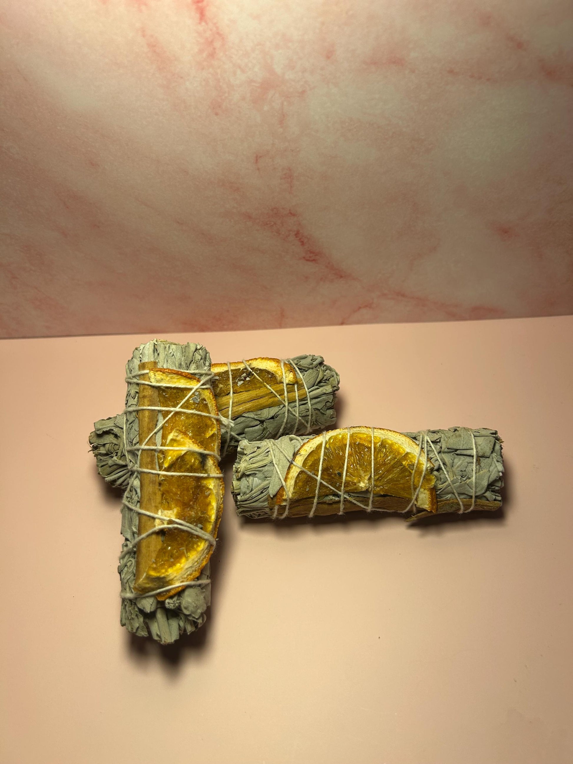 White Sage Smudge Stick with Cinnamon & Orange, Cleansing, Protection, Prosperity, Rituals, Spiritual Gift, Energy Clearing