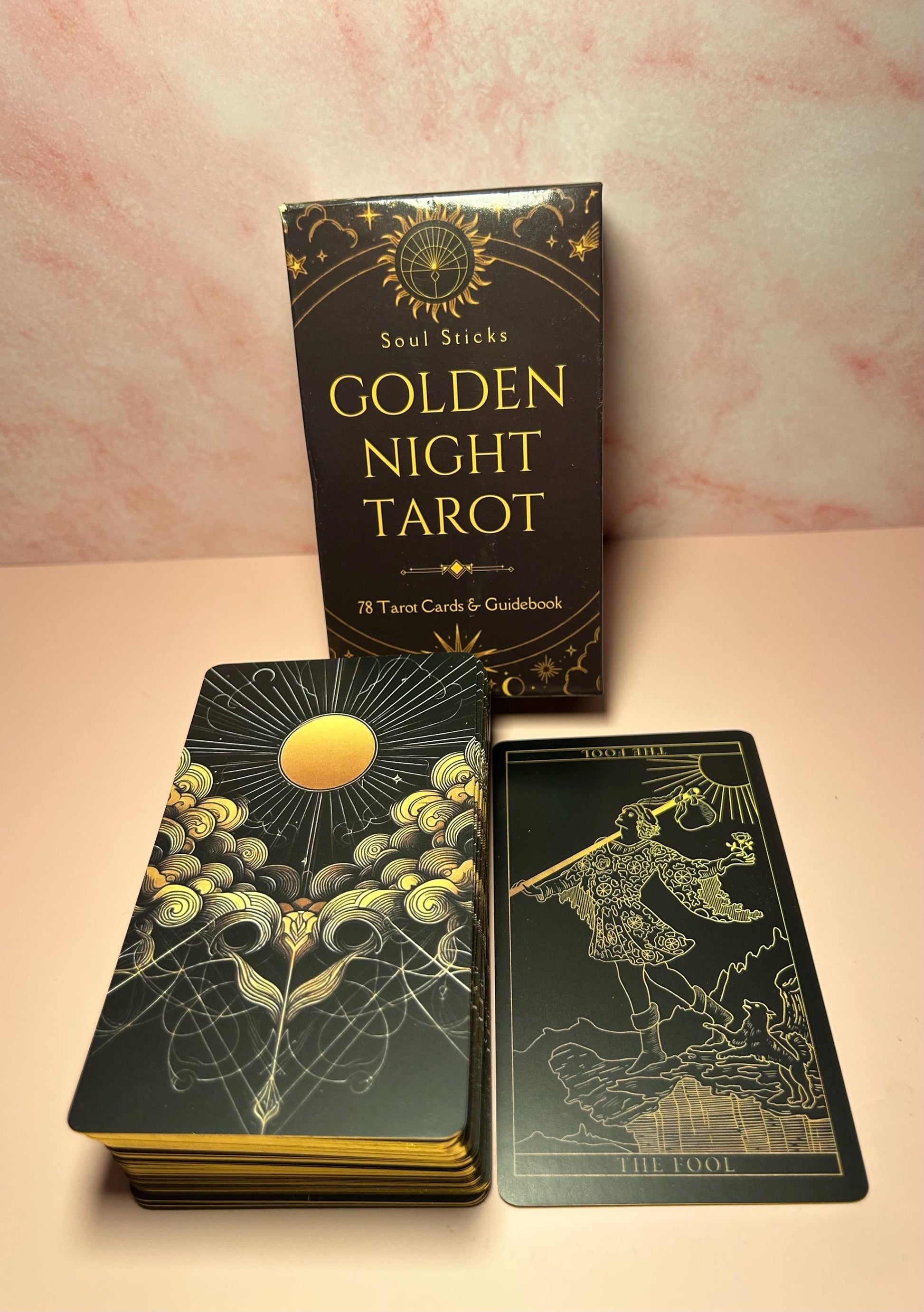 Gold Foil Tarot Card Deck 78 Cards, Luxury Tarot Set for Beginners & Readers, Aesthetic Divination Deck, Witchy Gift, Occult Tools