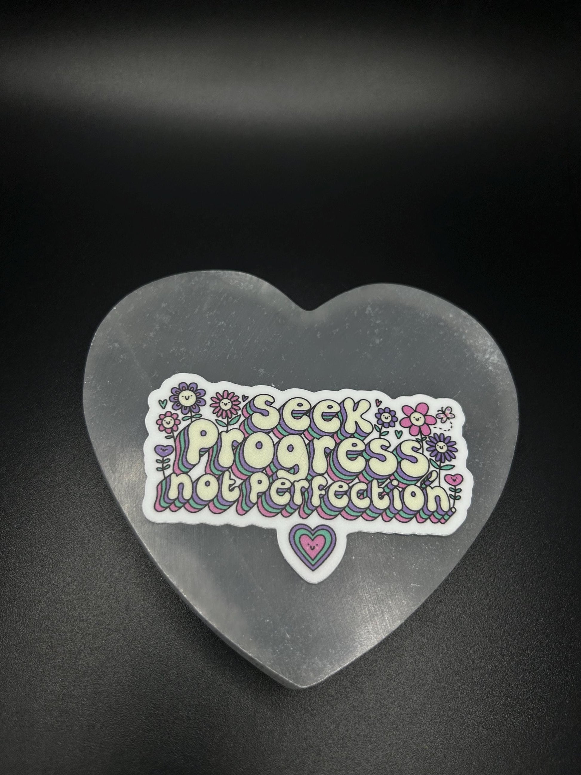 Seek Progress Not Perfection Sticker, Motivational Mental Health Vinyl Sticker for Journal, Laptop, Water Bottle, Self Love Decal