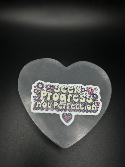 Seek Progress Not Perfection Sticker, Motivational Mental Health Vinyl Sticker for Journal, Laptop, Water Bottle, Self Love Decal