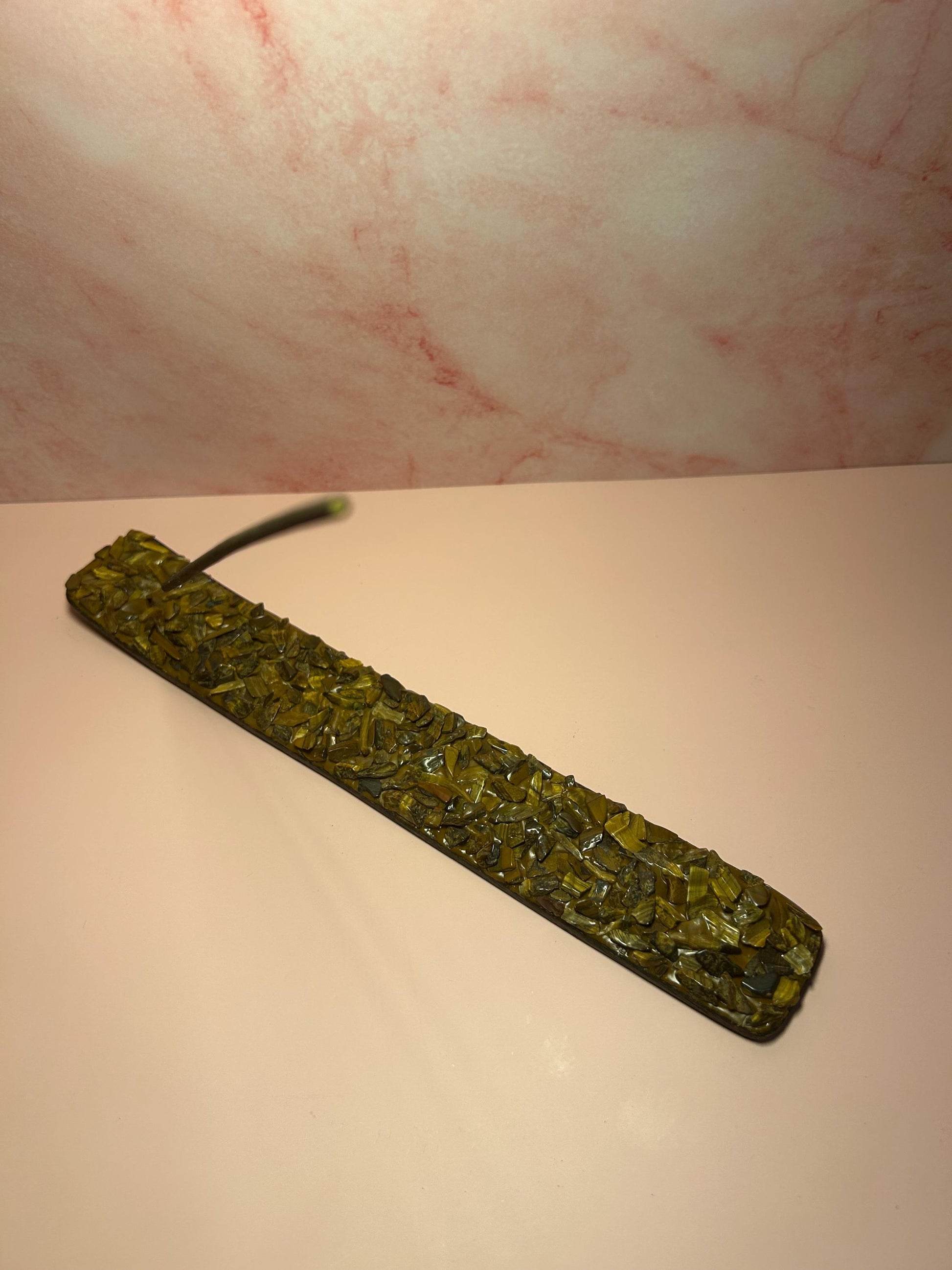 Tiger’s Eye Crystal Wooden Incense Burner, Spiritual Protection Smudge, Boho Altar Decor, Crystal Holder, Witchy Gift for Her