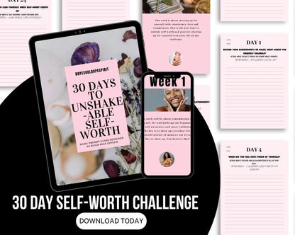 30 Day Self-Worth Challenge, Confidence & Self-Esteem Workbook, Boost Self-Love, Digital Personal Growth PDF, Self-Concept Journal