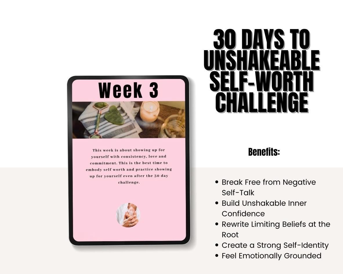 30 Day Self-Worth Challenge, Confidence & Self-Esteem Workbook, Boost Self-Love, Digital Personal Growth PDF, Self-Concept Journal