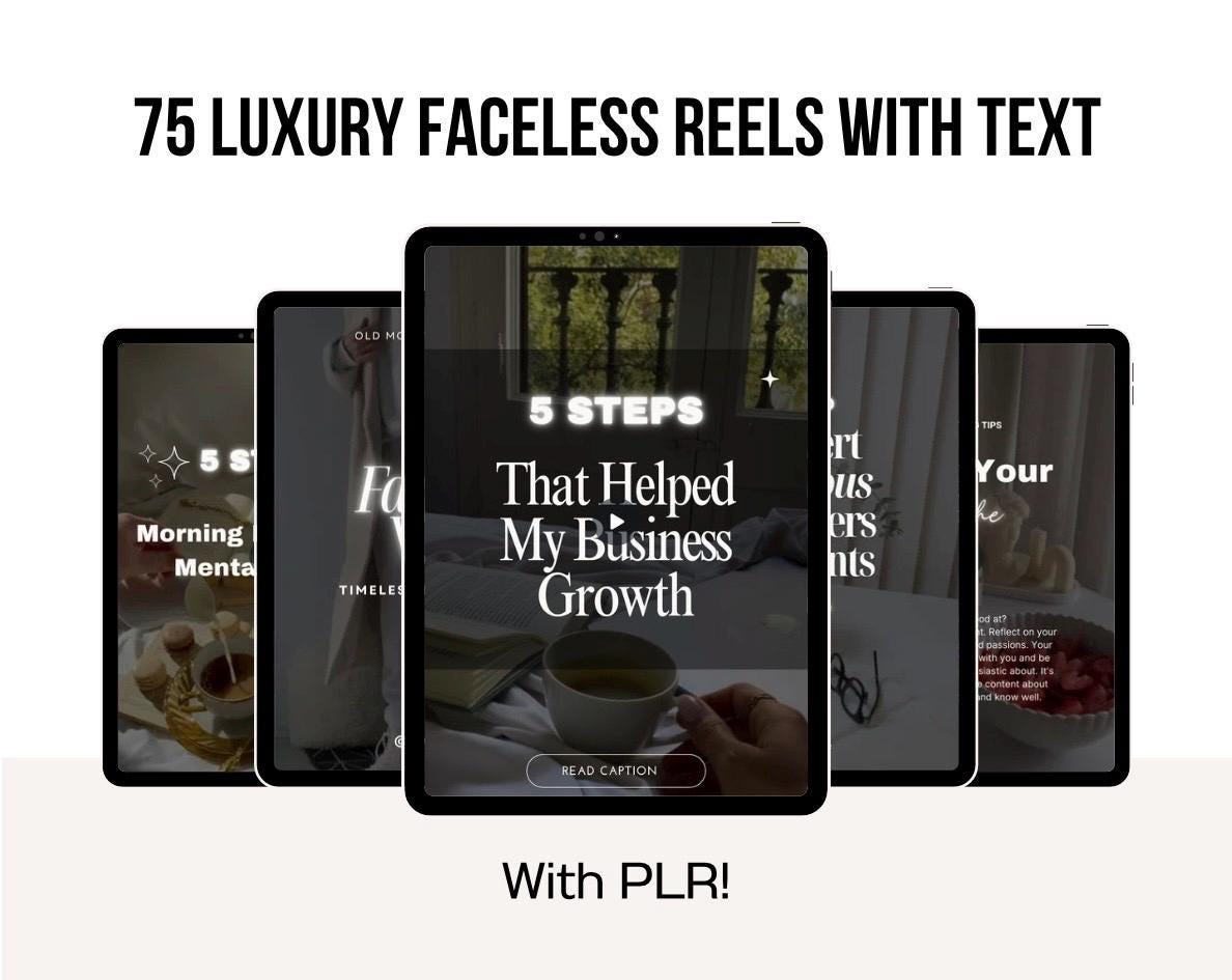 75 Faceless Reels with Text, Viral Reels for Faceless Marketing, PLR Digital Product, Editable Instagram Reels Content Templates