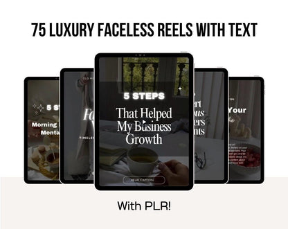 75 Faceless Reels with Text, Viral Reels for Faceless Marketing, PLR Digital Product, Editable Instagram Reels Content Templates