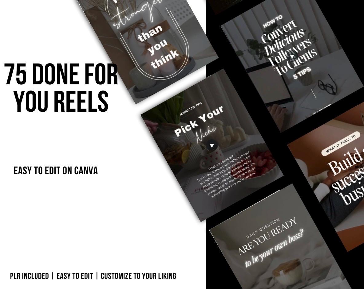 75 Faceless Reels with Text, Viral Reels for Faceless Marketing, PLR Digital Product, Editable Instagram Reels Content Templates