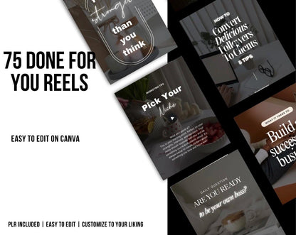 75 Faceless Reels with Text, Viral Reels for Faceless Marketing, PLR Digital Product, Editable Instagram Reels Content Templates