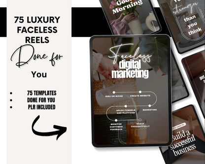 75 Faceless Reels with Text, Viral Reels for Faceless Marketing, PLR Digital Product, Editable Instagram Reels Content Templates