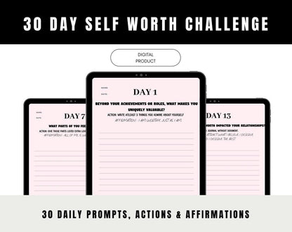30 Day Self-Worth Challenge, Confidence & Self-Esteem Workbook, Boost Self-Love, Digital Personal Growth PDF, Self-Concept Journal