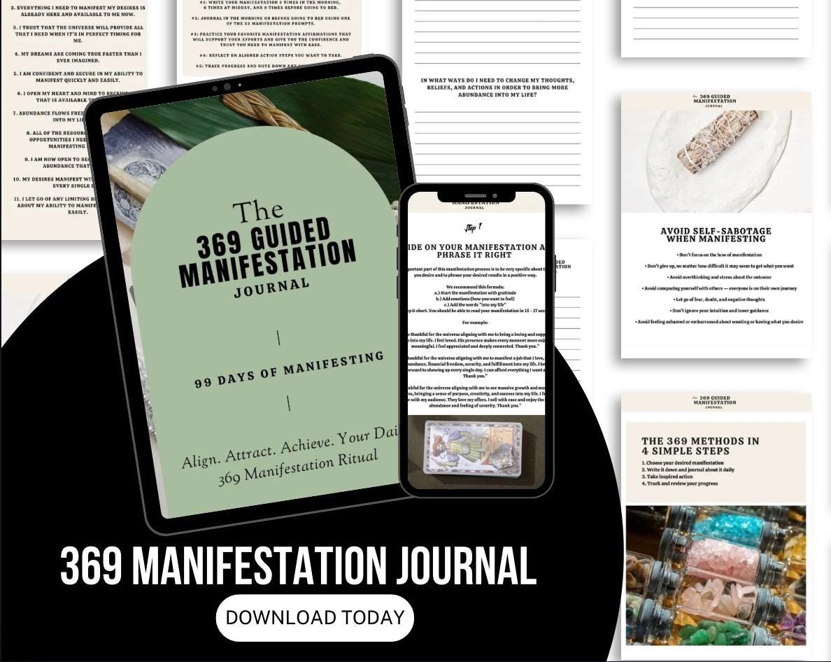 369 Manifestation Journal, Guided Digital Manifestation Planner, 369 Method Workbook, Law of Attraction Daily Journal, Digital Manifesting