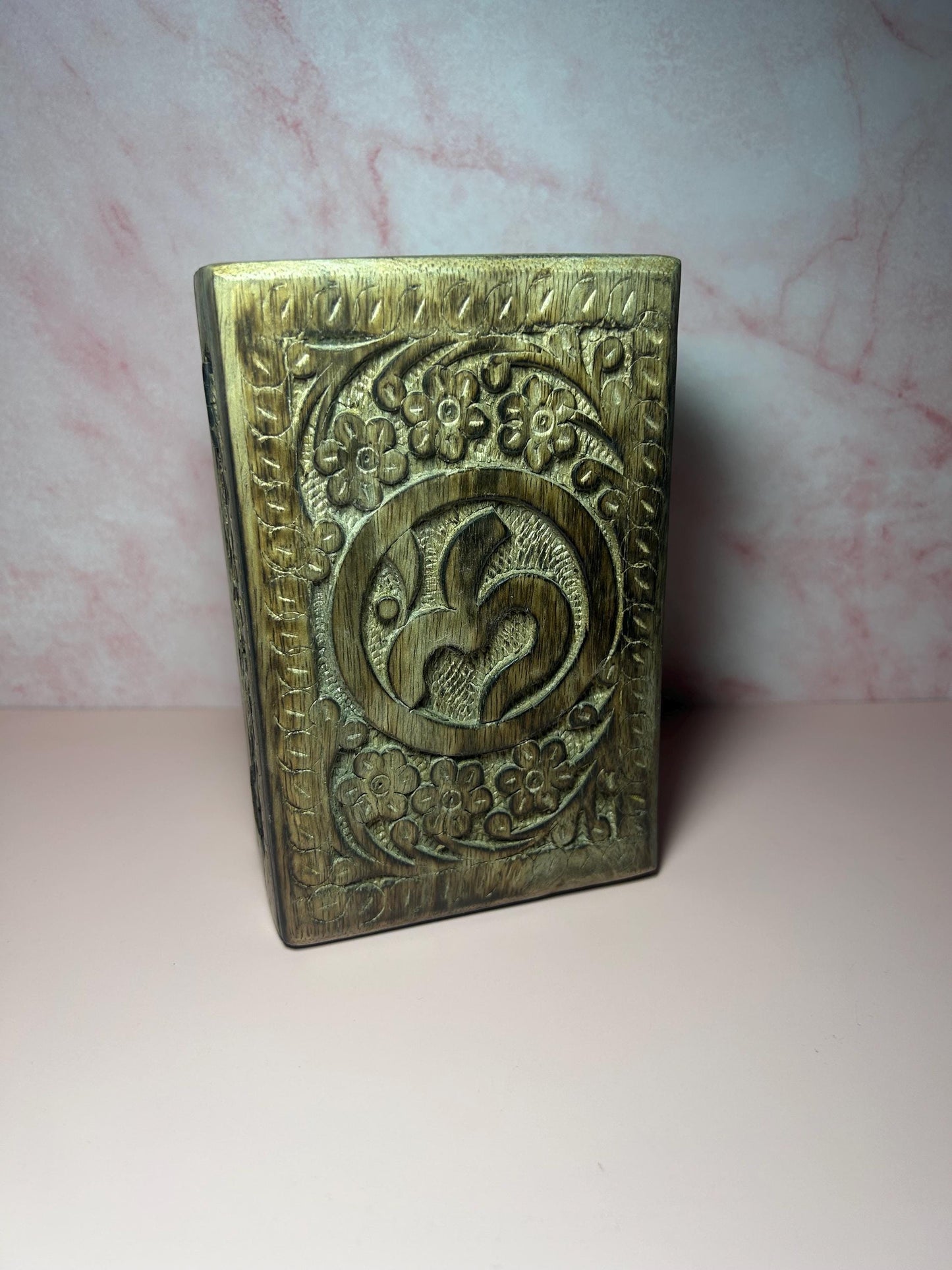 OM Carved Wooden Storage Box, Spiritual Keepsake Box, Boho Meditation Altar Box, Chakra Jewelry Holder, Yoga Decor Gift