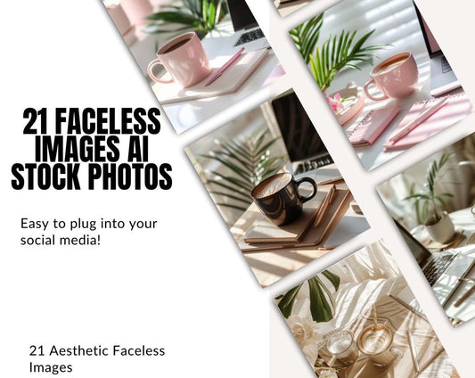 21 Work From Home Office Aesthetic Stock Images, AI Generated Faceless Lifestyle Content, Remote Work, Boss Babe, Laptop, Home Office