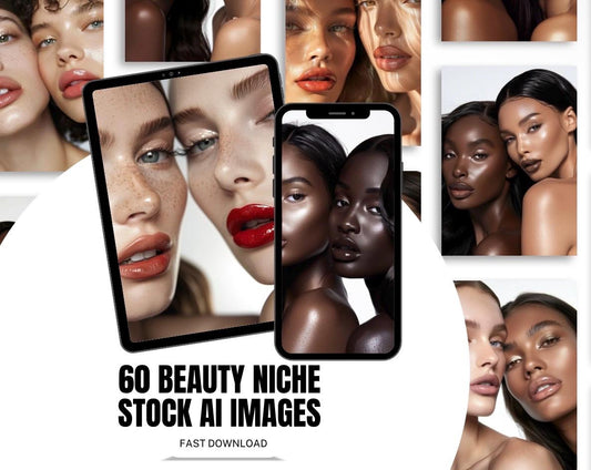60 Beauty Niche AI Stock Images, Skincare, Makeup, Hair, Self-Care Lifestyle Photos, Digital Download for Marketing, Social Media & Website