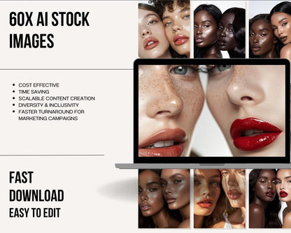 60 Beauty Niche AI Stock Images, Skincare, Makeup, Hair, Self-Care Lifestyle Photos, Digital Download for Marketing, Social Media & Website