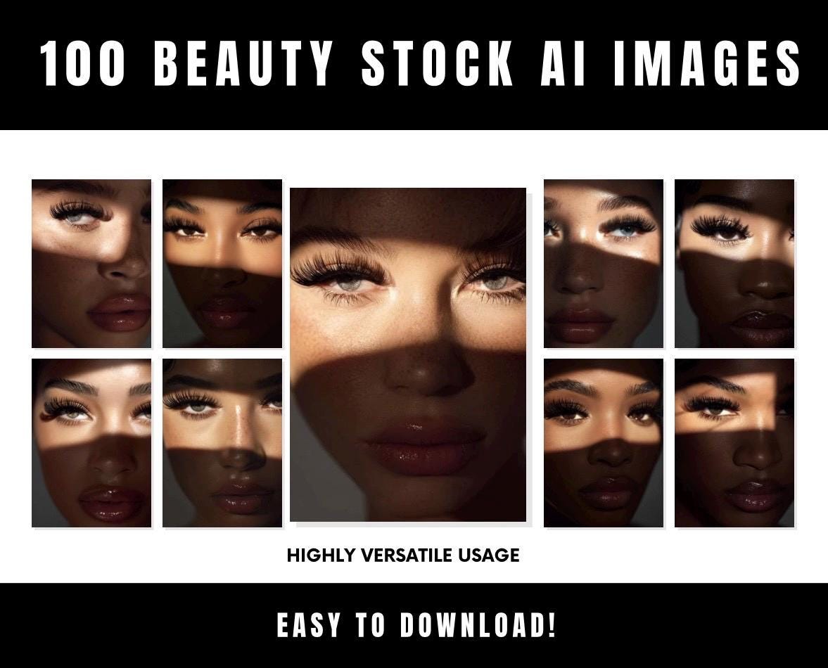 100 Beauty Stock AI Images, Eyelash Extension Content, Lash Tech Social Media Templates, Lash Artist Marketing Bundle, Beauty Business